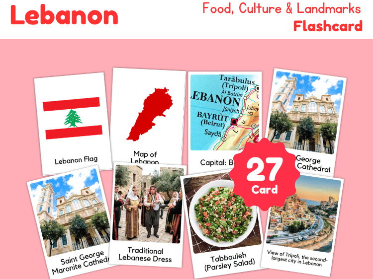 Lebanon Geography Flashcards | 27 Printable Country Study Cards