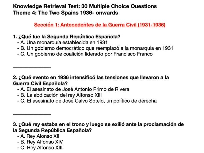 Guerra civil española Knowledge Retrieval Quiz