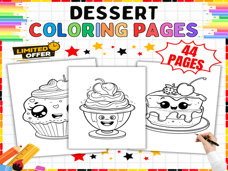 Dessert Colouring Pages | 44 Printable Sweet Treats Worksheets & Kawaii Food Art Activities