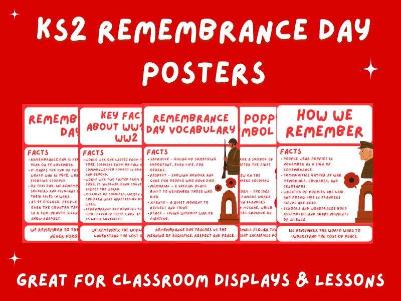 KS2 Remembrance Day Posters | WW1 & WW2 Facts, Vocabulary & Display Pack