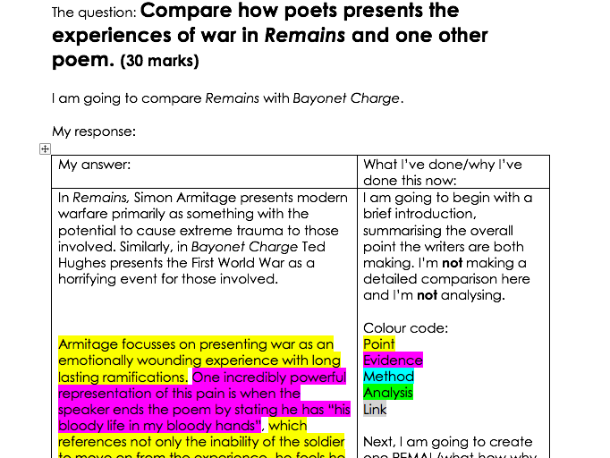 Poetry comparison guide with model answer