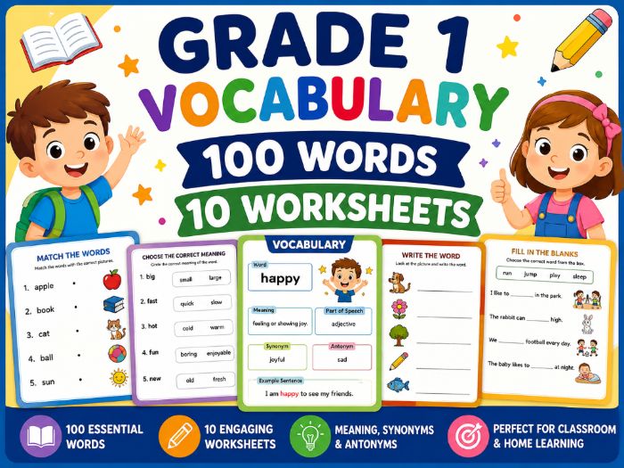 Grade 1 Vocabulary Worksheets and Slides