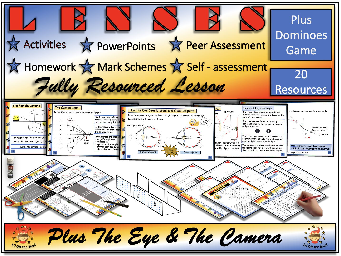 Light - Lenses, the Eye, Pinhole Camera and Camera - Fully Resourced Lesson Plus Dominoes game