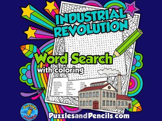 Industrial Revolution Word Search Puzzle Activity with Colouring | Eras in World History