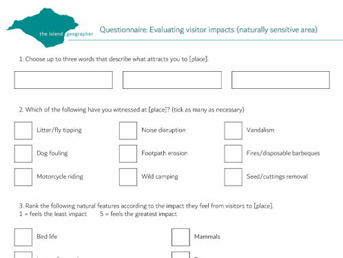 Questionnaire: Evaluating visitor impacts (naturally sensitive area)