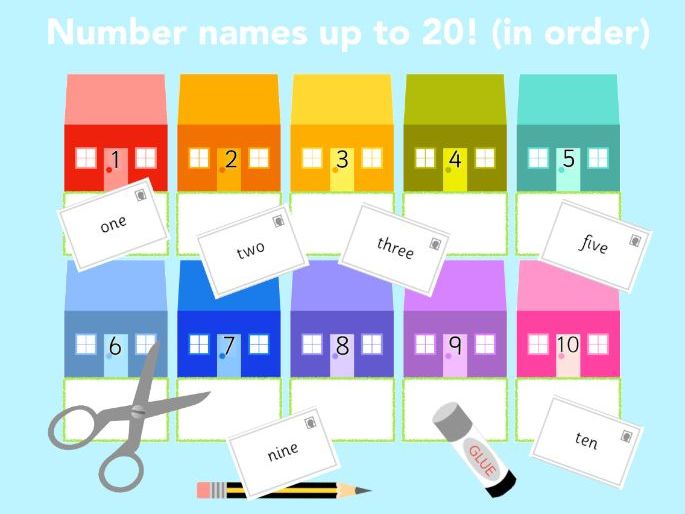 Posting letters! Number names to 10/20 - in order