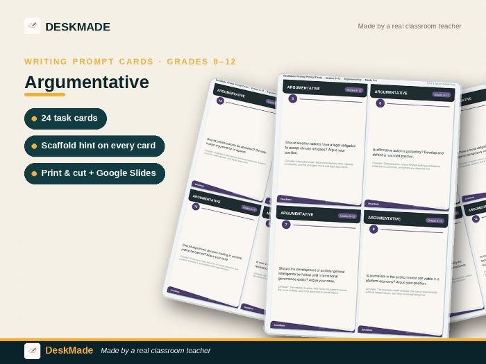 Argumentative Writing Prompt Cards | Grades 9–12 | IB DP