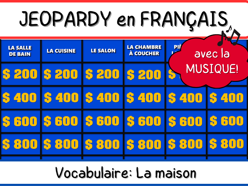 French Jeopardy PPT Game - Vocabulaire : La maison - House Vocabulary
