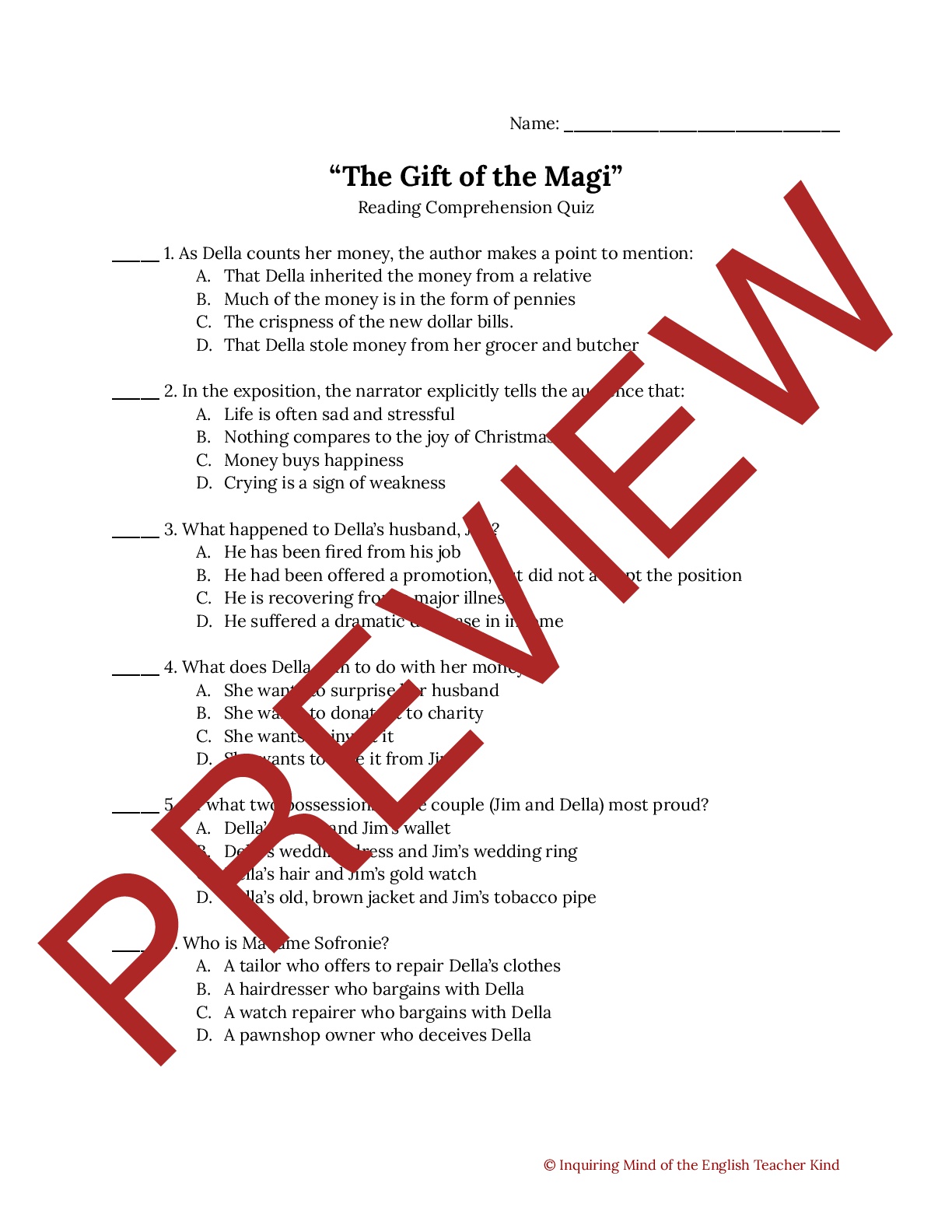 The Gift Of The Magi By O Henry Quiz Teaching Resources The Gift Of The Magi By O Henry Quiz Teaching Resources