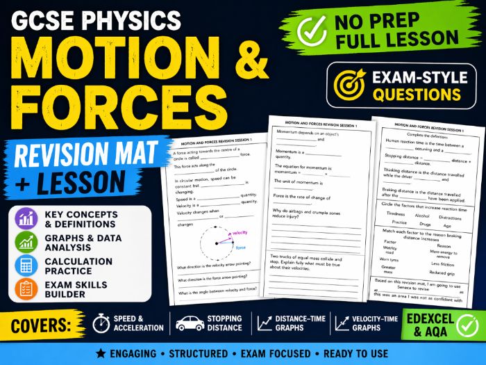 GCSE Physics Motion & Forces Revision Mat + Lesson (Higher Tier)