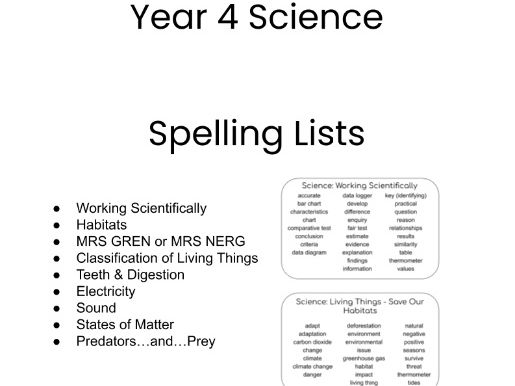 Year 4 Science Spelling List - KS2 National Curriculum