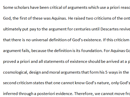 Edexcel 2016 GCE A level Ontological argument 30 mark essay