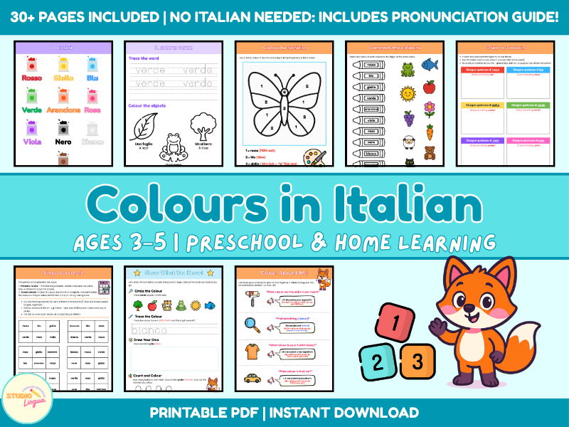 Italian Colours Pack | EYFS Workpack | KS1 | Games & Activities for Early Years | Homeschool PDF