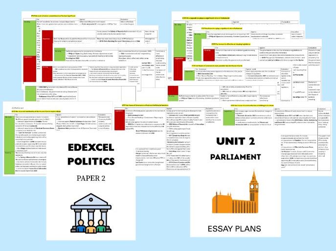 A-level EDEXCEL Politics Paper 2 Unit 2 Essay Plans UK GOVERNMENT