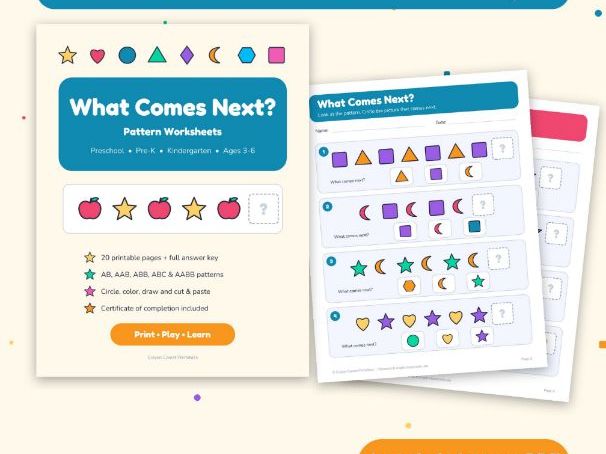 Repeating Pattern Worksheets AB, ABC, AABB | EYFS & Kindergarten