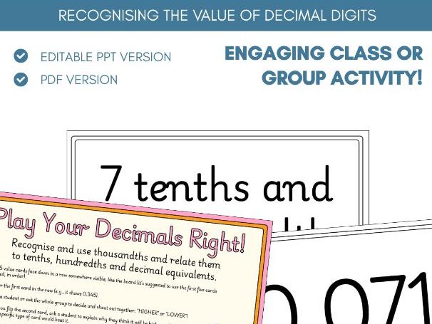 Recognise & Compare Decimals | Class Group Game Activity | Place Value