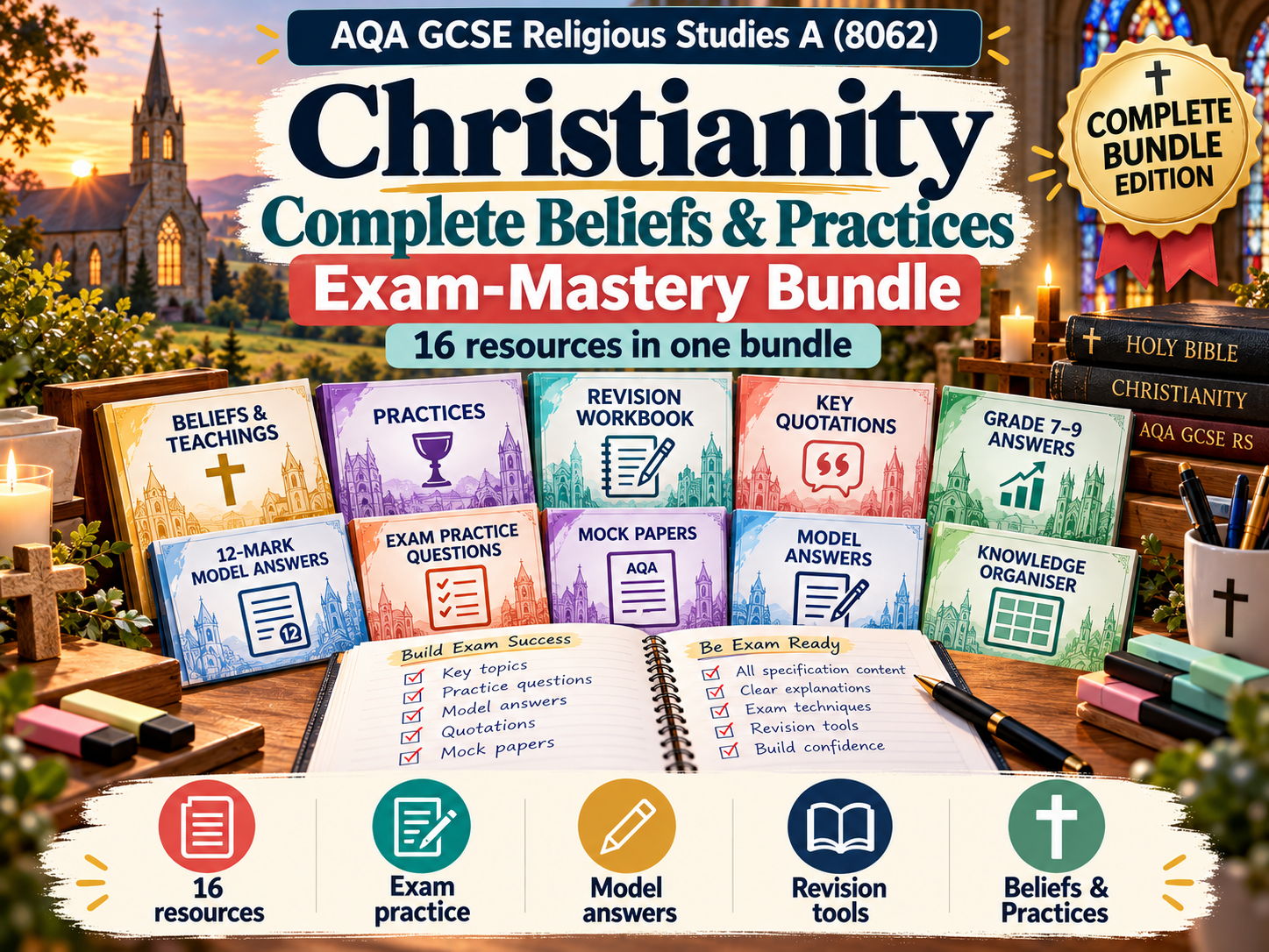 AQA GCSE RS Christianity | Complete Beliefs & Practices Exam-Mastery Bundle | 16 Resources