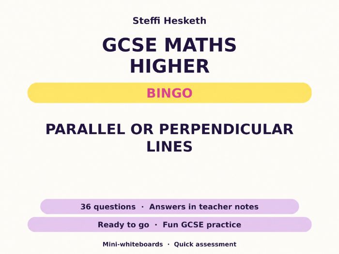 Parallel or Perpendicular Lines GCSE Maths Higher Bingo