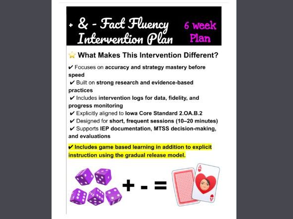 6 Week Addition/Subtraction Fact Fluency Intervention Plans (2.OA.B.2)