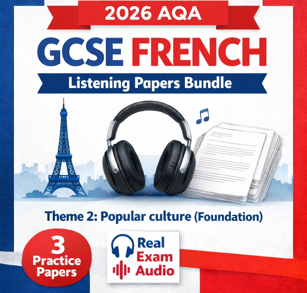 2026 AQA GCSE French Listening Papers Bundle - Theme 2 Popular culture (Foundation) with Real exam audio