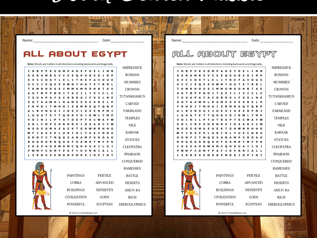 All About Egypt Word Search Puzzle Teaching Resources