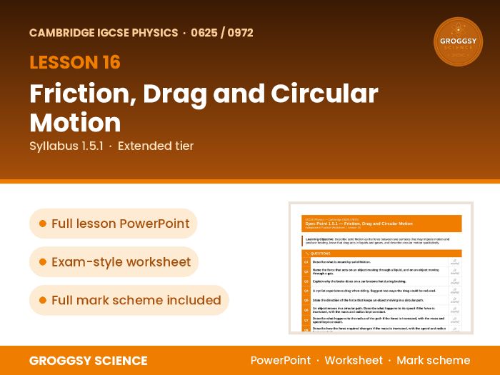 Cambridge IGCSE Physics 0625: Friction, Drag and Circular Motion | Unit 1 | L16