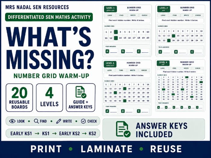 What’s Missing? Number Grid Activity | 20 Reusable SEN Maths Boards