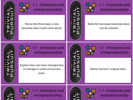 GCSE Business Trivial Pursuit Knowledge Retrieval Game