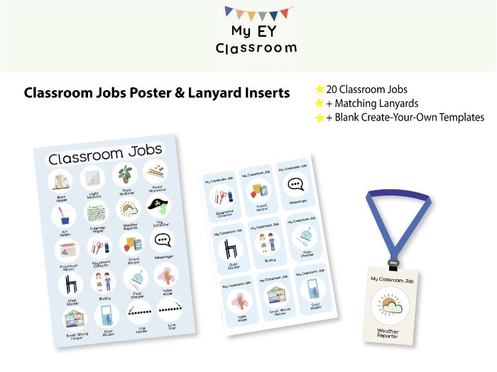 Classroom Jobs Posters & Lanyard Inserts | Early Years & Kindergarten (20 Jobs)
