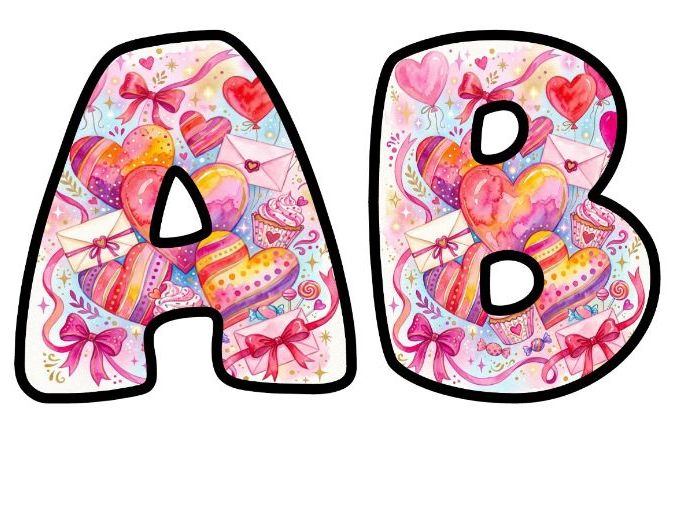 Valentines Hearts Bubble Letters | Seasonal Bulletin Board Letters | Printable Alphabet A-Z and 0-9