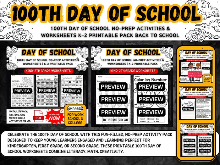 100th Day of School Worksheets ACTIVITIES FOR KIDS  back to school