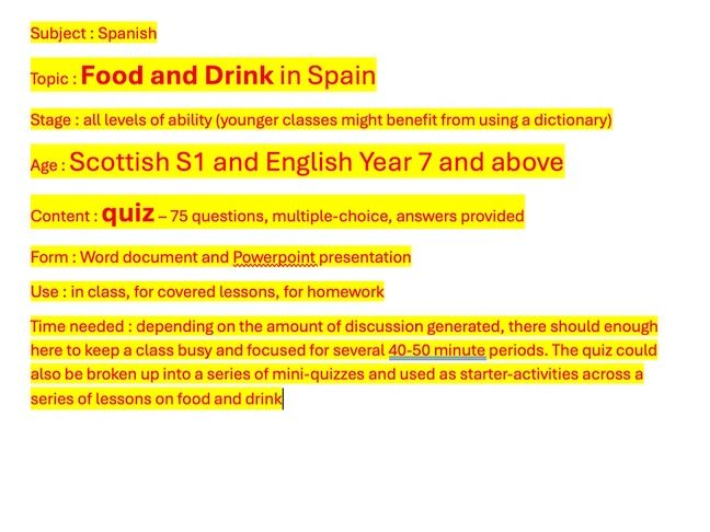 Spanish Food and Drink Quiz multiple-choice