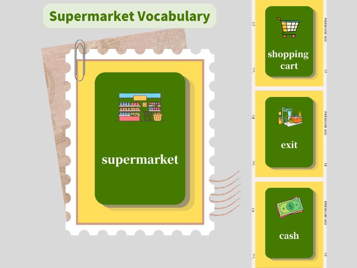 Supermarket Vocabulary Flashcards | ESL / Preschool
