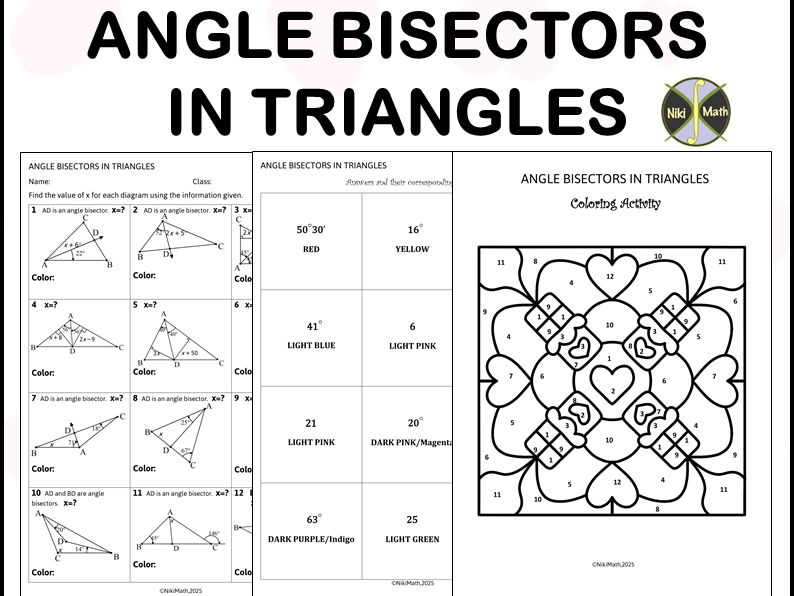 Geometry Grades 7-8: Angle Bisectors in Triangles - Color by Code