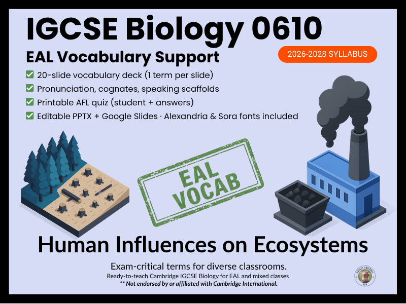 IGCSE Biology 0610 Human Influences on Ecosystems EAL Vocabulary Lesson