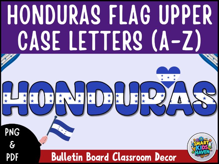 Honduras Flag Bulletin Board Letters Uppercase Alphabet A-Z Classroom Decor.