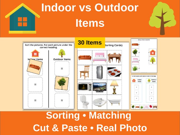Indoor vs Outdoor Items Sorting Worksheets