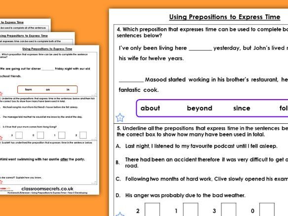 Prepositions worksheet year 4 picture