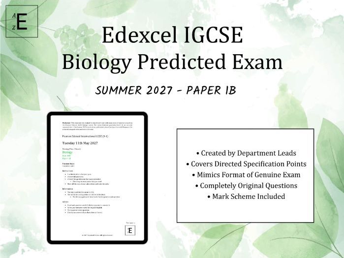 Summer 2027 IGCSE Biology Predicted Exam - Edexcel Paper 1B