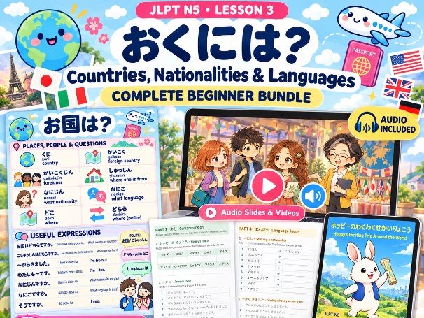 Beginner Japanese Lesson 3 Complete Bundle: Countries, Nationalities and Languages