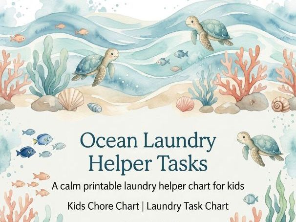 Ocean Laundry Helper Tasks | Kids Chore Chart | Printable PDF | Laundry Task Chart