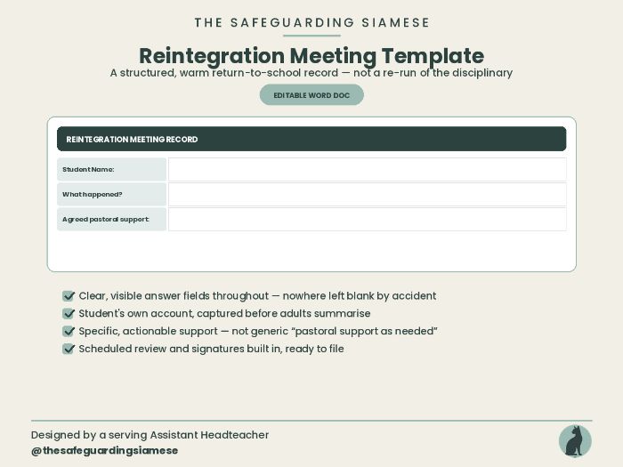Reintegration Meeting Template  Structured Return-to-School Record (Editable Word)