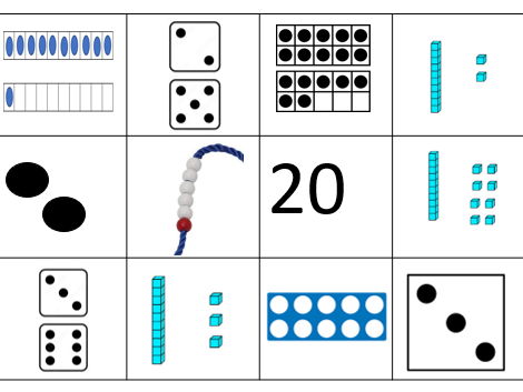 Representations of numbers to 20 bingo