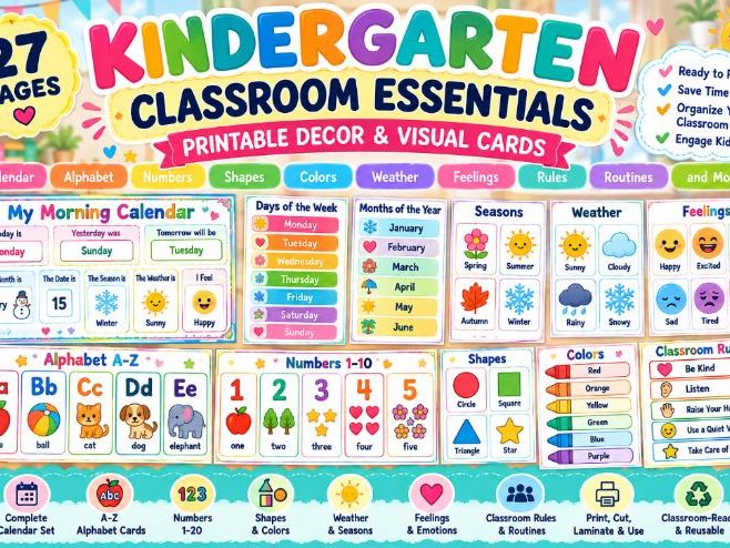 Kindergarten Classroom Essentials | Printable Decor, Calendar & Visual Cards