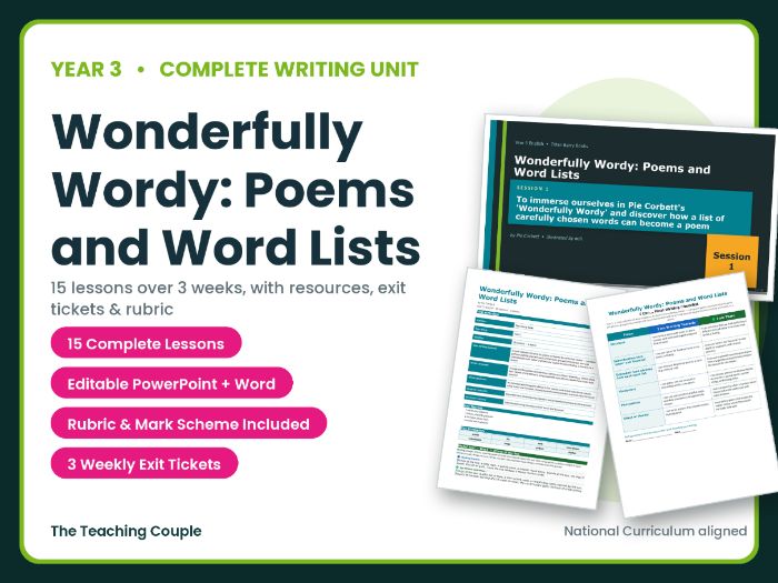 Wonderfully Wordy: Poems and Word Lists | Year 3 English Unit | 15 Complete Lessons + Resources