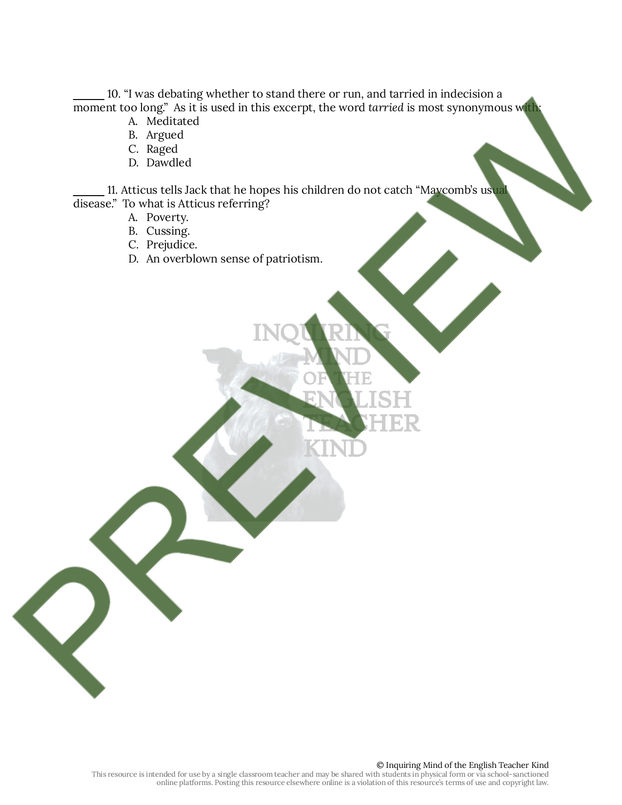 To Kill a Mockingbird Chapter 9 Close Reading Worksheet | Teaching ...
