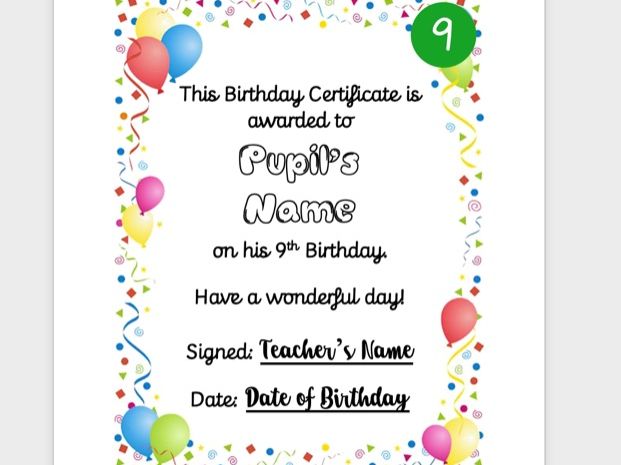 Fully Personalised Birthday Certificate