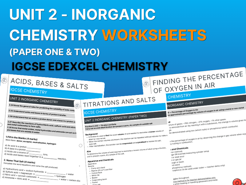 IGCSE Chemistry – Unit 2: Inorganic Chemistry, Worksheets & Mark Scheme | Edexcel