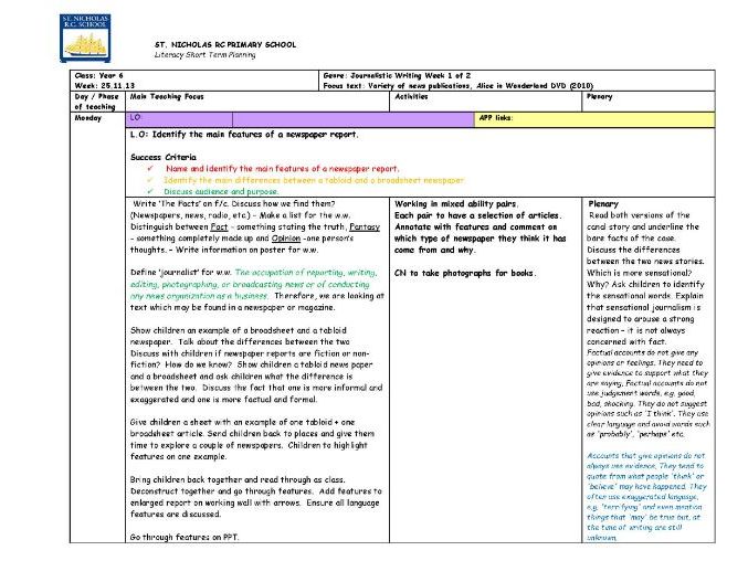 Back to School Year 6 Autumn Planning Journalism