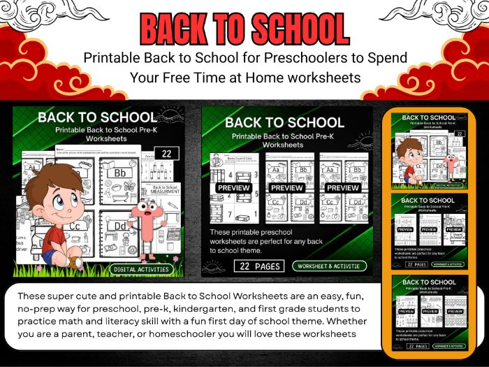 Printable Back to School Pre-K Worksheets Activities printable for kids